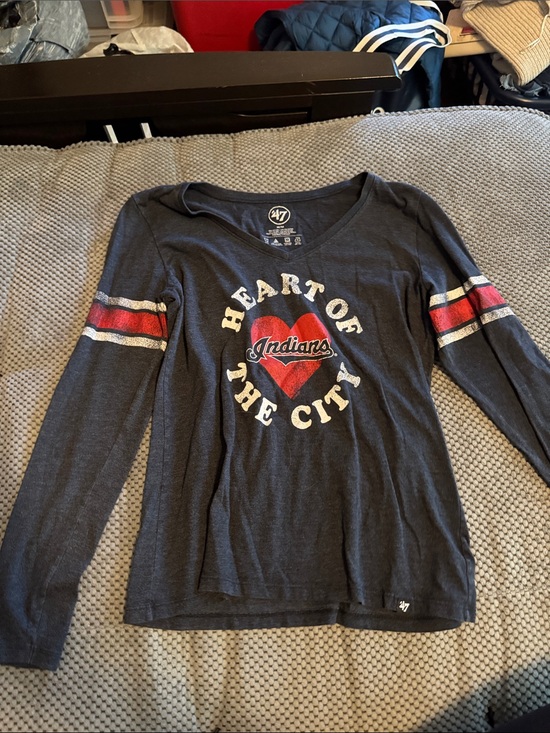 47 Tops - 47 Women's Navy Long Sleeve Tee with Red Heart and White Lettering